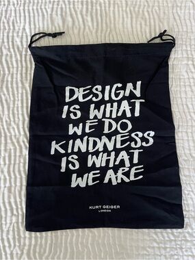 Kurt Geiger long Black Drawstring Dust Bag with White Slogan